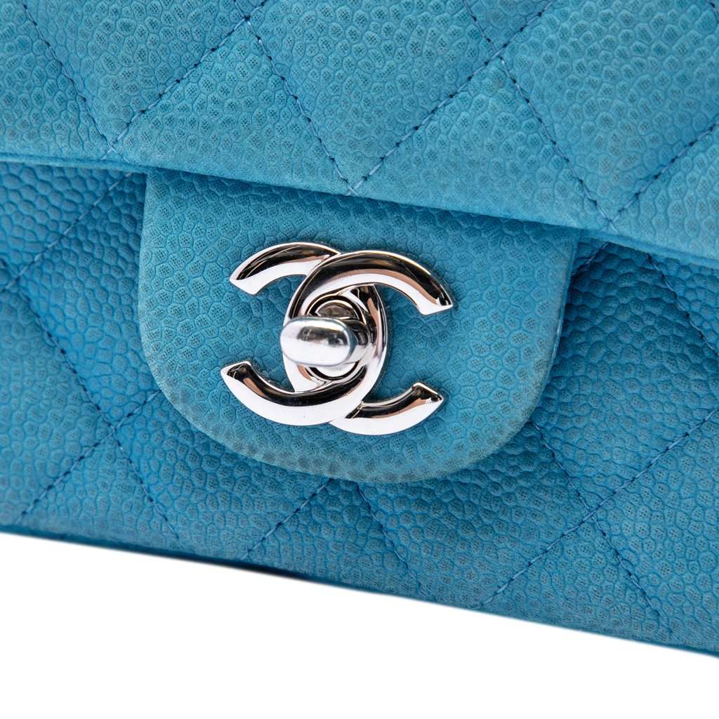 Chanel Mini Rectangular Classic Iridescent Caviar Single Flap Blue Leather Very good condition - Box View