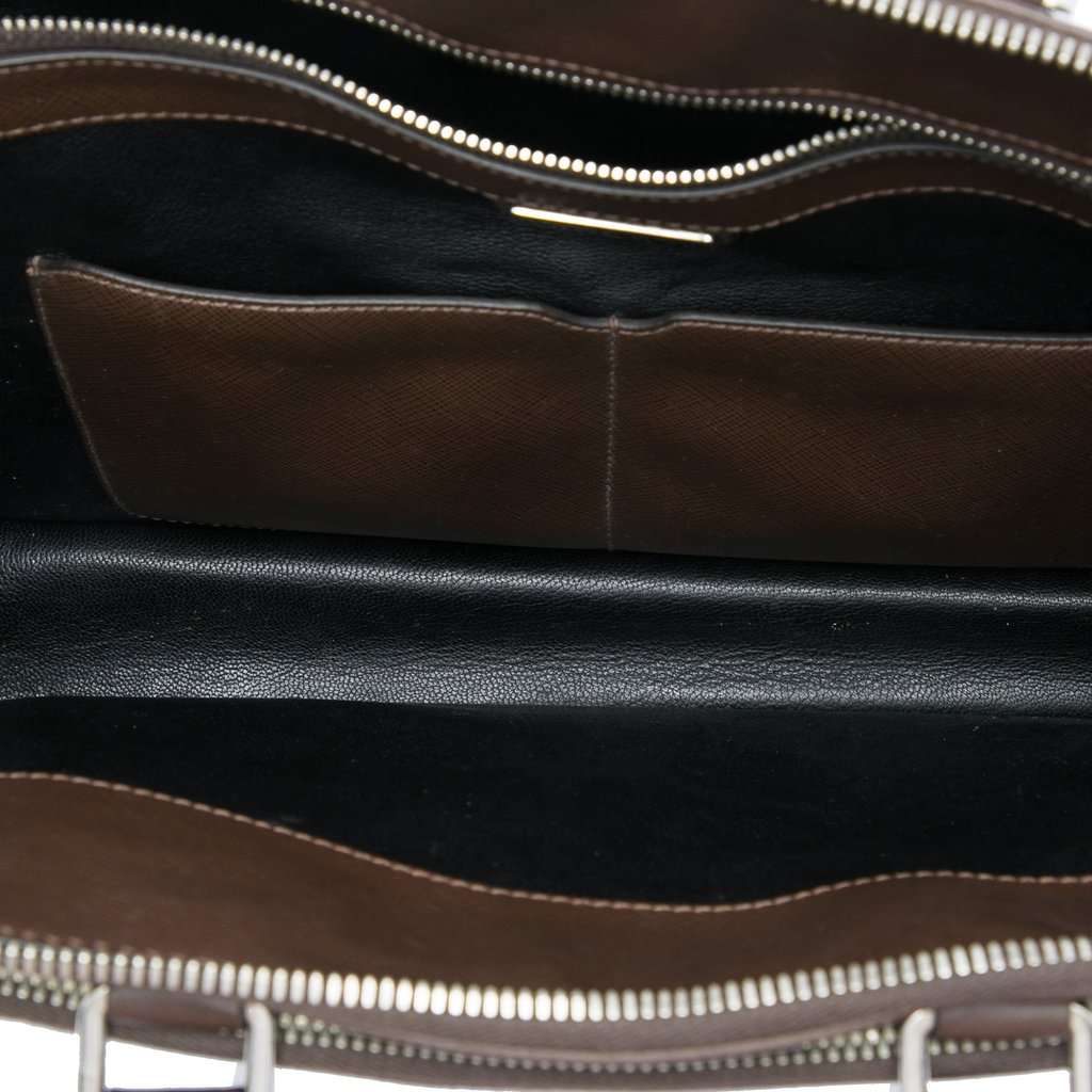 Prada Saffiano Cuir Travel Front Zip Pocket Briefcase Brown Leather Very good - Model View