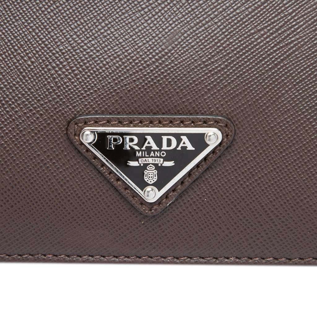 Prada Saffiano Cuir Travel Front Zip Pocket Briefcase Brown Leather Very good - Box View