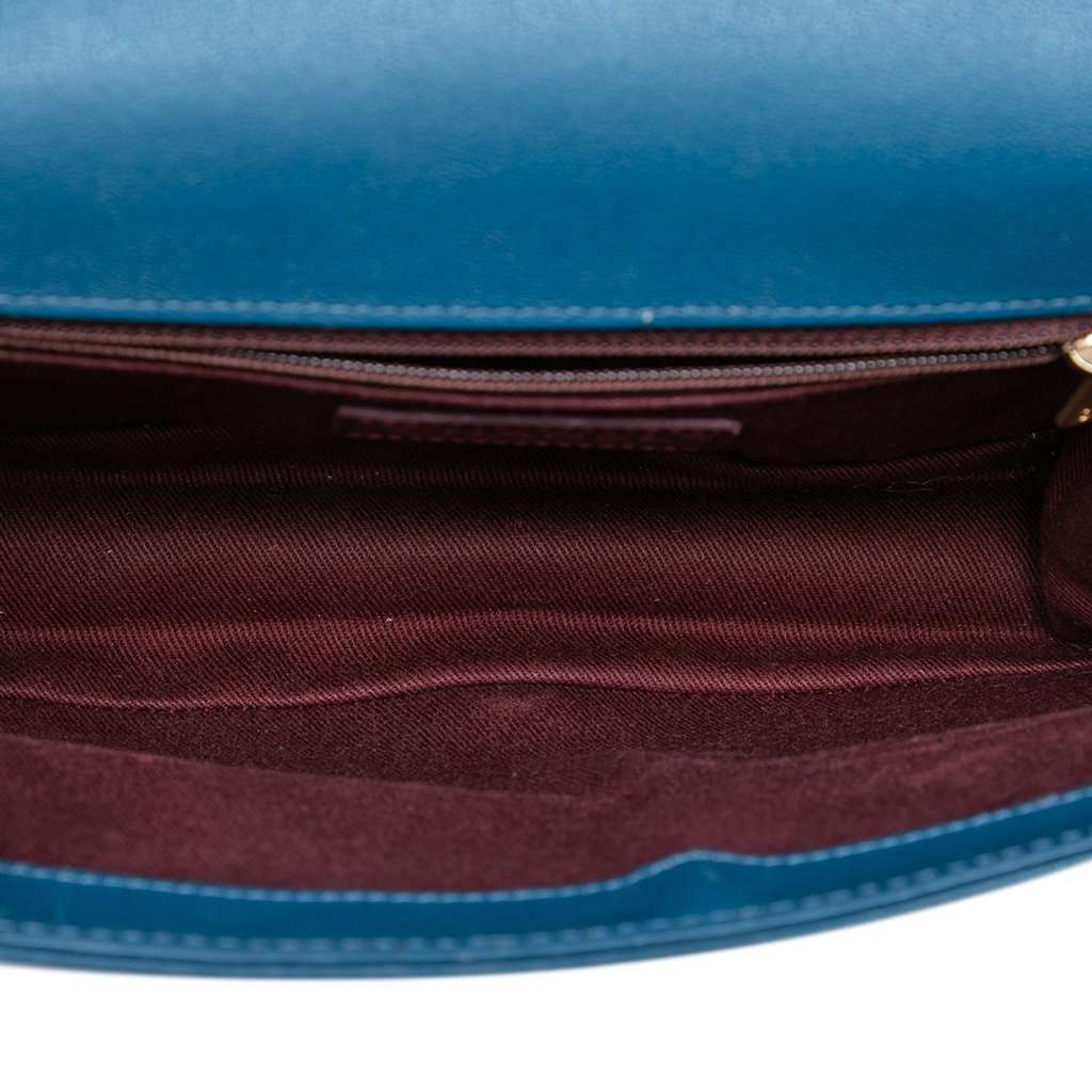Chanel Large Quilted Sheepskin Front Chain Flap Blue Leather Very good condition - Model View
