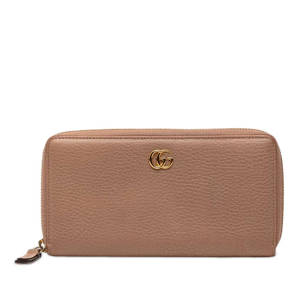 Gucci GG Marmont Calfskin Zip Around Wallet Beige Leather Very good condition - Front View