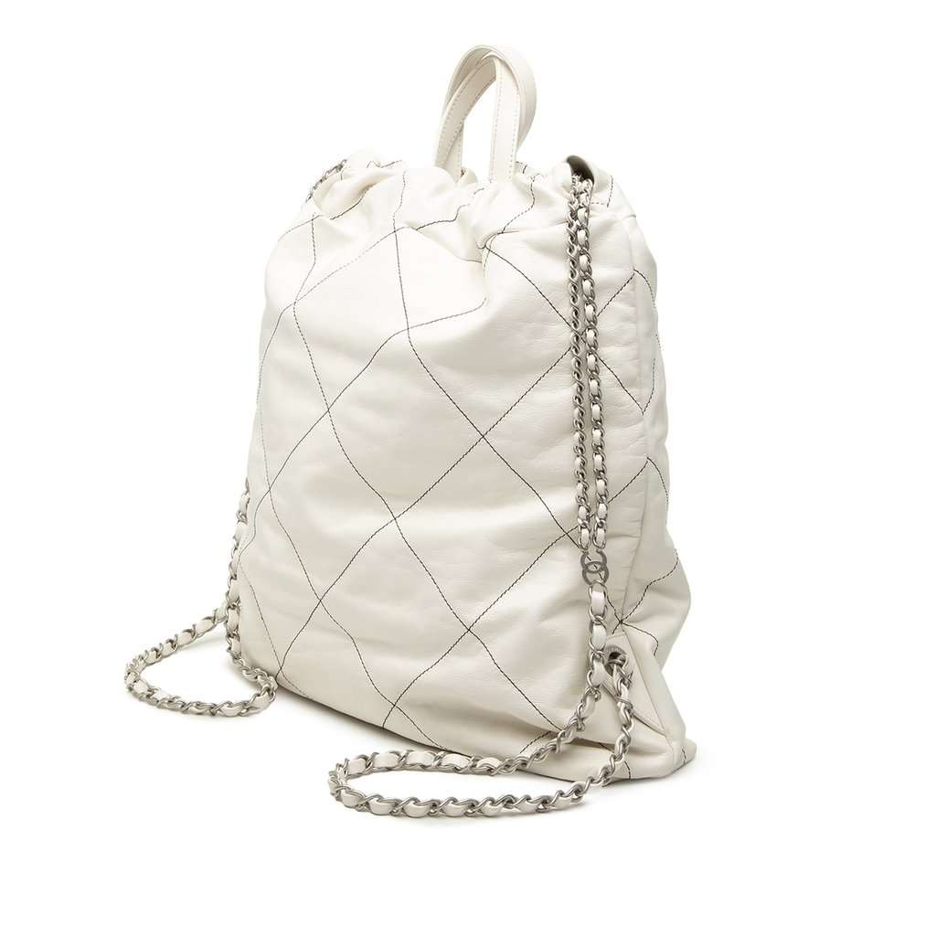 Chanel Large Quilted Shiny Calfskin 22 Backpack White Leather Very good condition - Back View