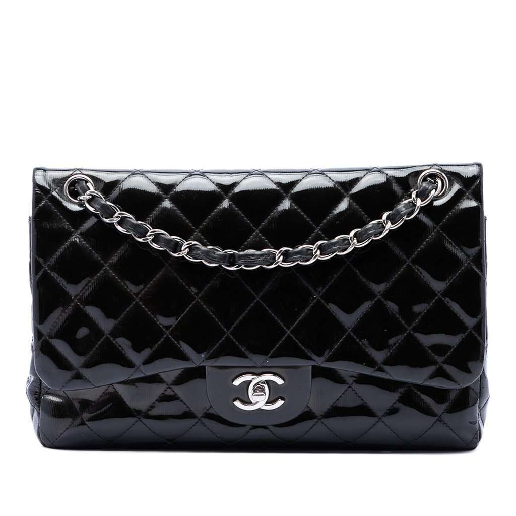 Chanel Jumbo Classic Patent Double Flap Black Leather Very good condition - Front View