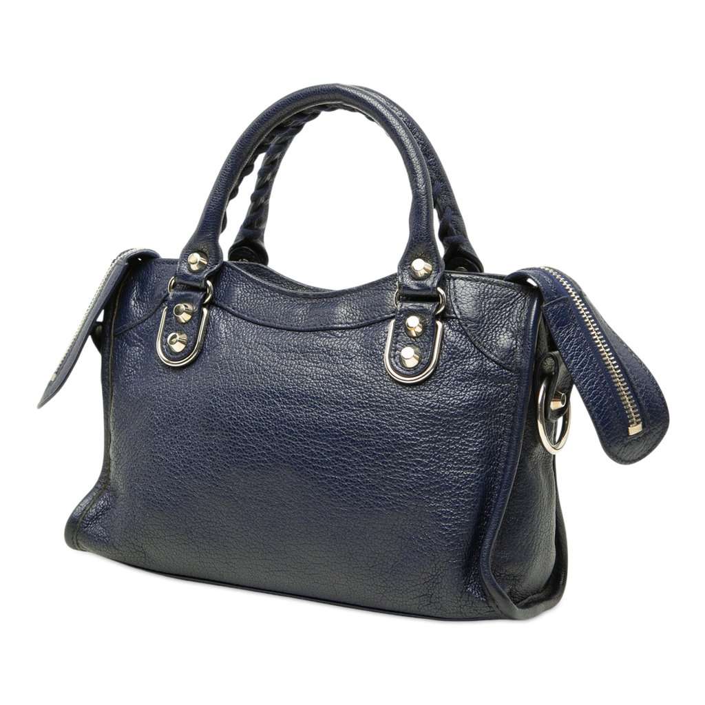 Balenciaga Mini Goatskin Motocross Classic Metallic Edge City Satchel Blue Leather Very good - Back View