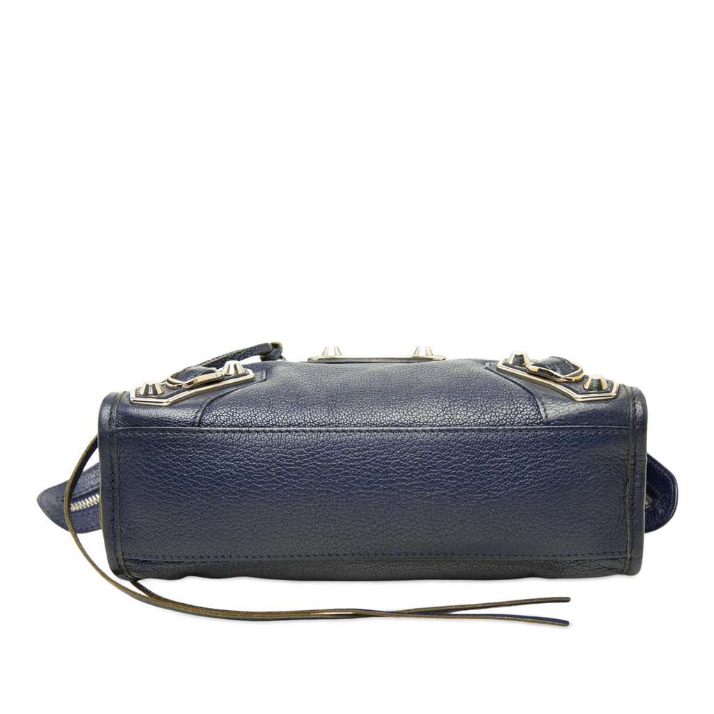 Balenciaga Mini Goatskin Motocross Classic Metallic Edge City Satchel Blue Leather Very good - Inside View