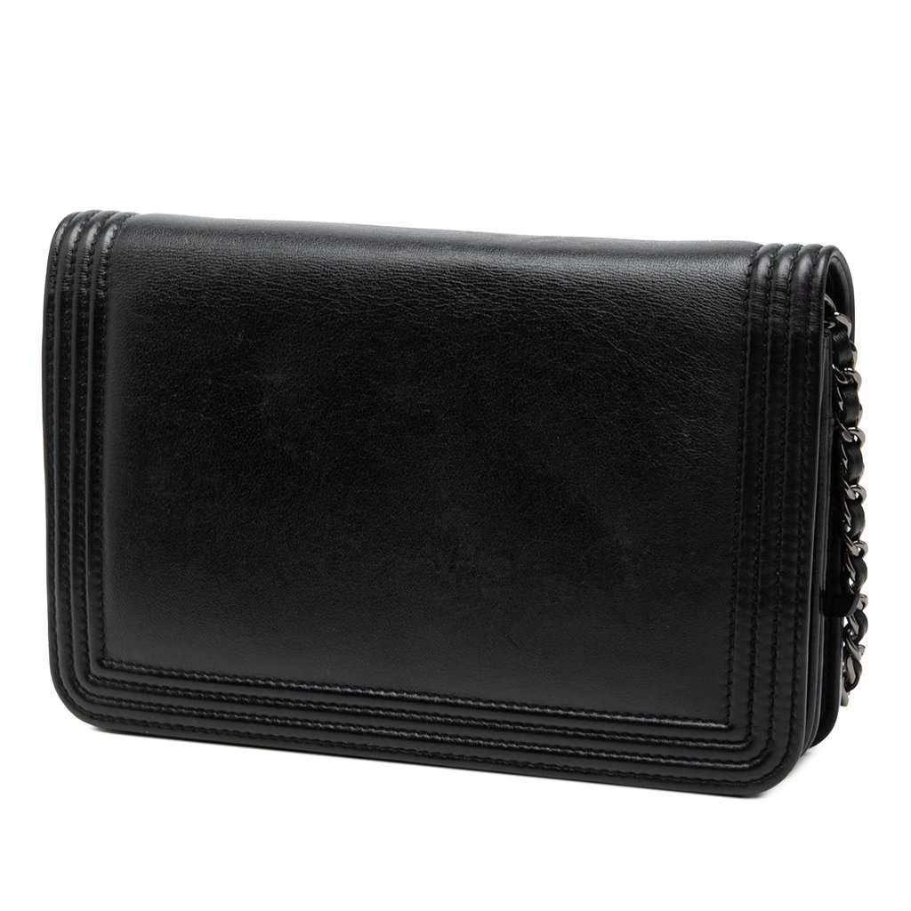 Chanel Bicolor Calfskin Boy Wallet On Chain Black Leather Very good - Back View