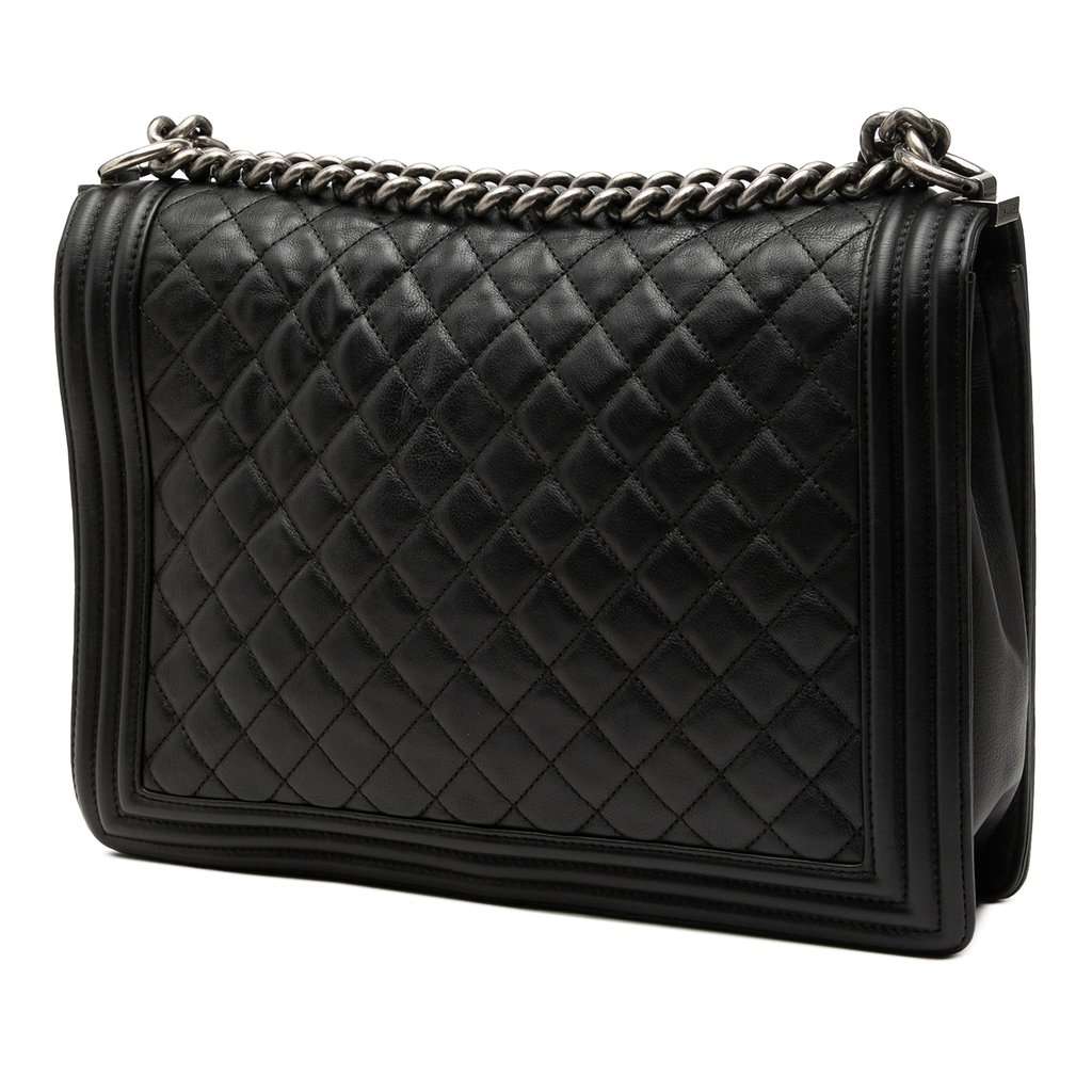 Chanel Large Quilted Lambskin Boy Flap Black Leather Very good - Back View
