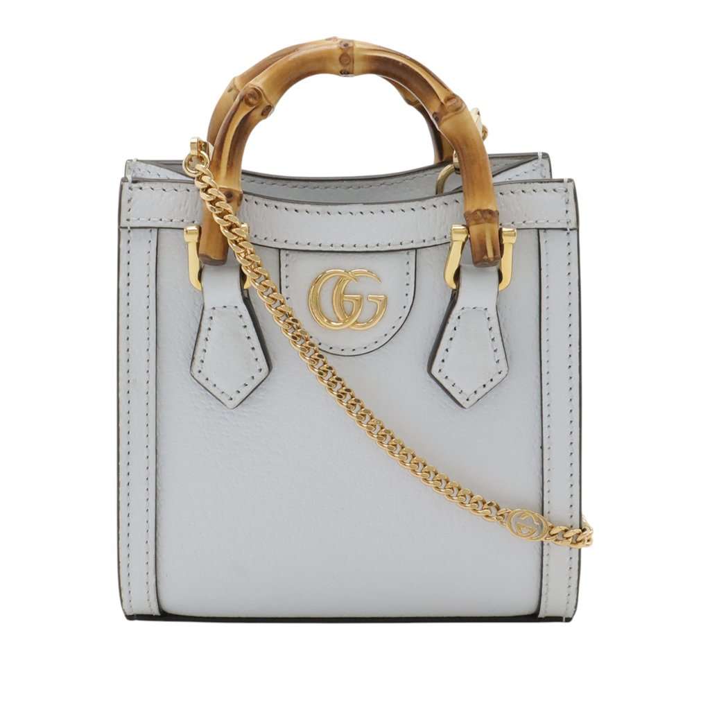 Gucci Super Mini Calfskin Bamboo Diana Satchel Blue Leather Very good condition - Front View