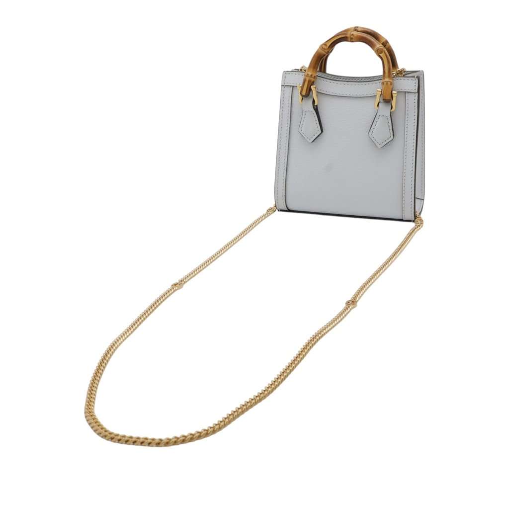 Gucci Super Mini Calfskin Bamboo Diana Satchel Blue Leather Very good condition - Back View
