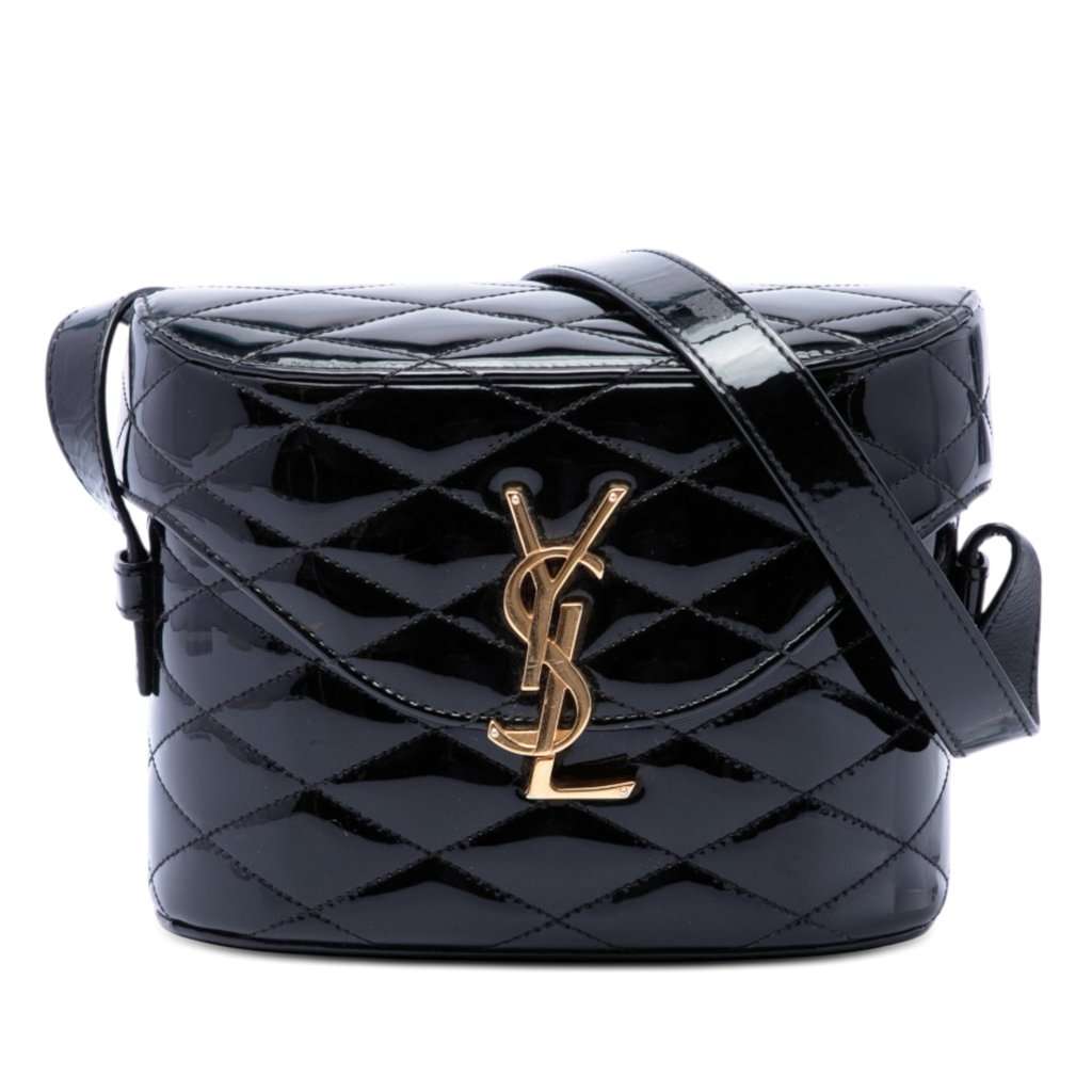 Saint Laurent Quilted Patent Monogram June Box Crossbody Black Leather Very good - Front View