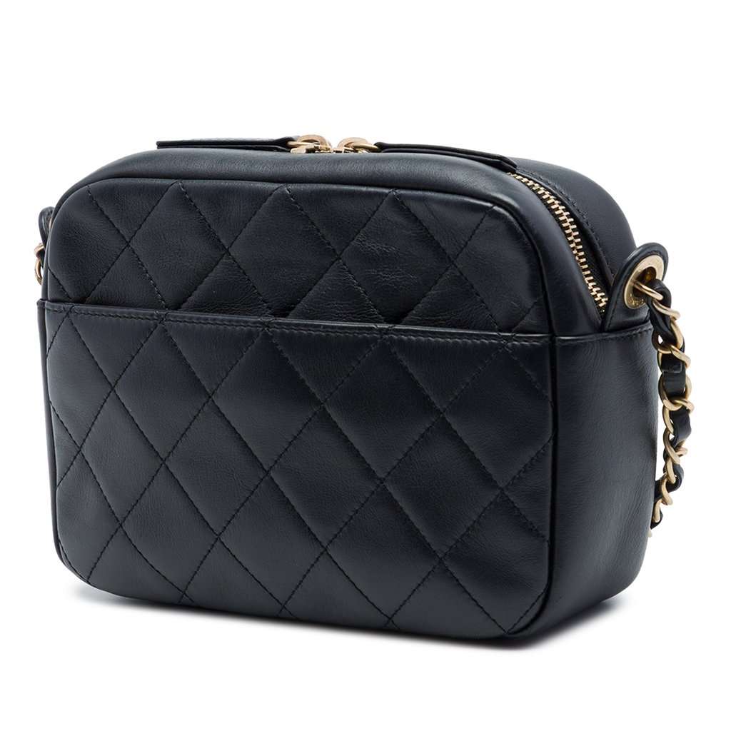 Chanel Quilted Calfskin Logo Enchained Camera Bag Black Leather Very good condition - Back View