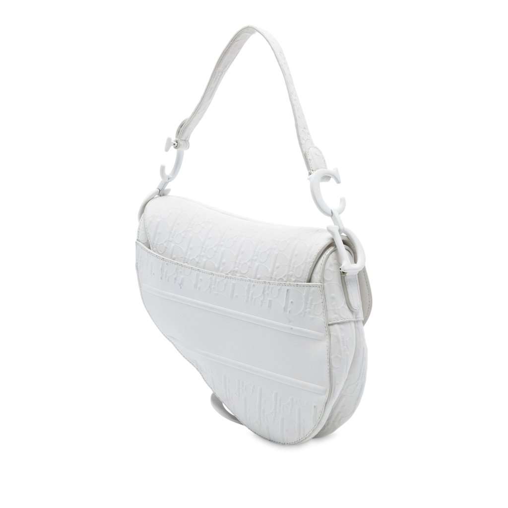 Dior Oblique Embossed Calfskin Saddle Bag White Leather Very good condition - Back View