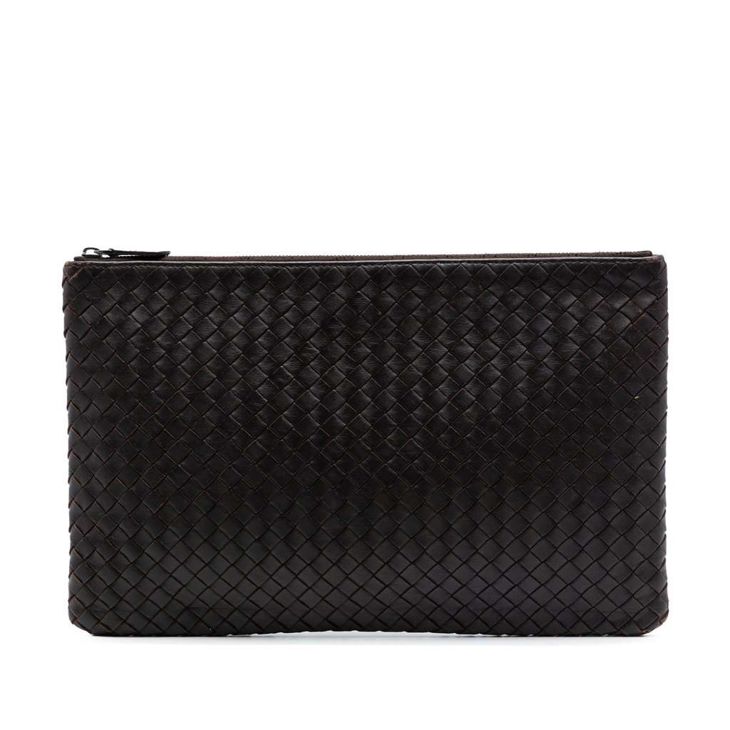 Bottega Veneta Nappa Intrecciato Clutch Brown Leather Very good condition - Front View