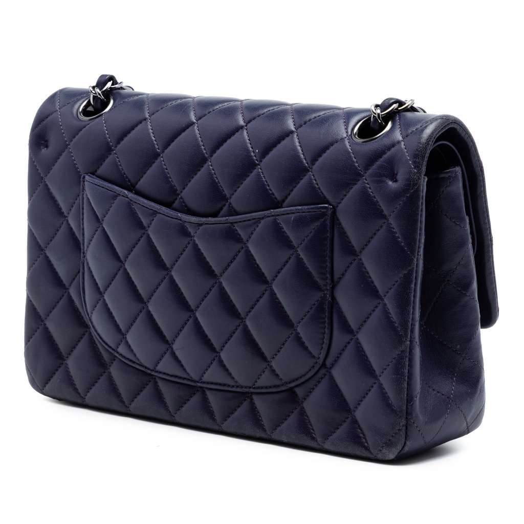 Chanel Medium Classic Lambskin Double Flap Purple Leather Very good condition - Back View