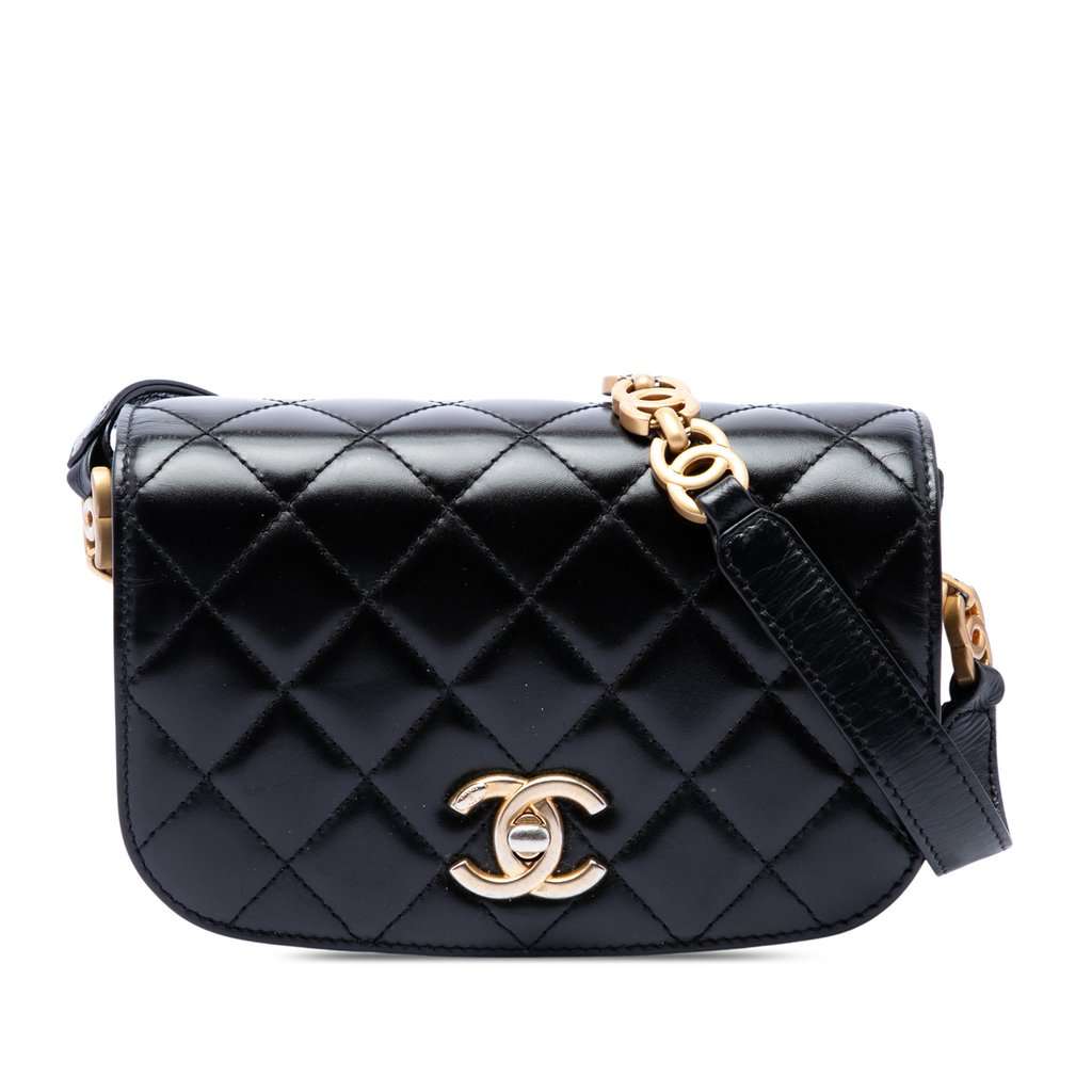 Chanel Mini Shiny Calfskin My Sweet CC Flap Black Leather Very good - Front View
