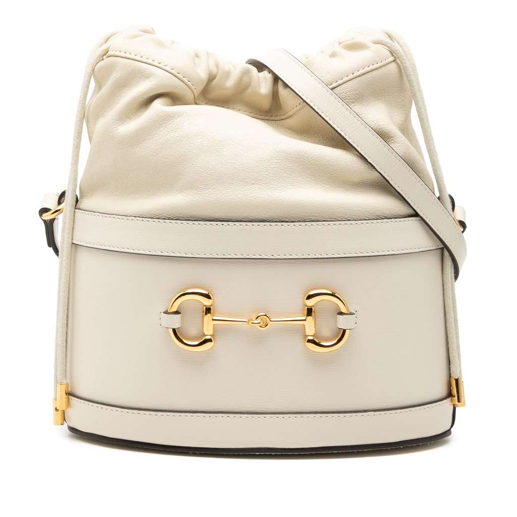 Gucci Calfskin Horsebit 1955 Bucket Bag White Leather Very good condition - Front View