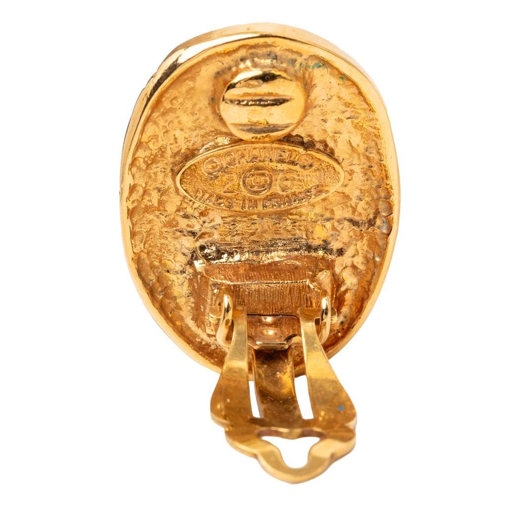 Chanel CC Gold Plated Crown Oval Clip On Earrings Gold Metal Very good condition - Inside View