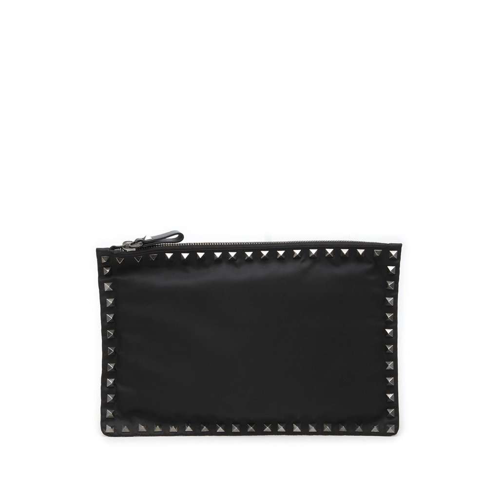 Valentino Nylon Rockstud Zip Pouch Black Very good - Front View