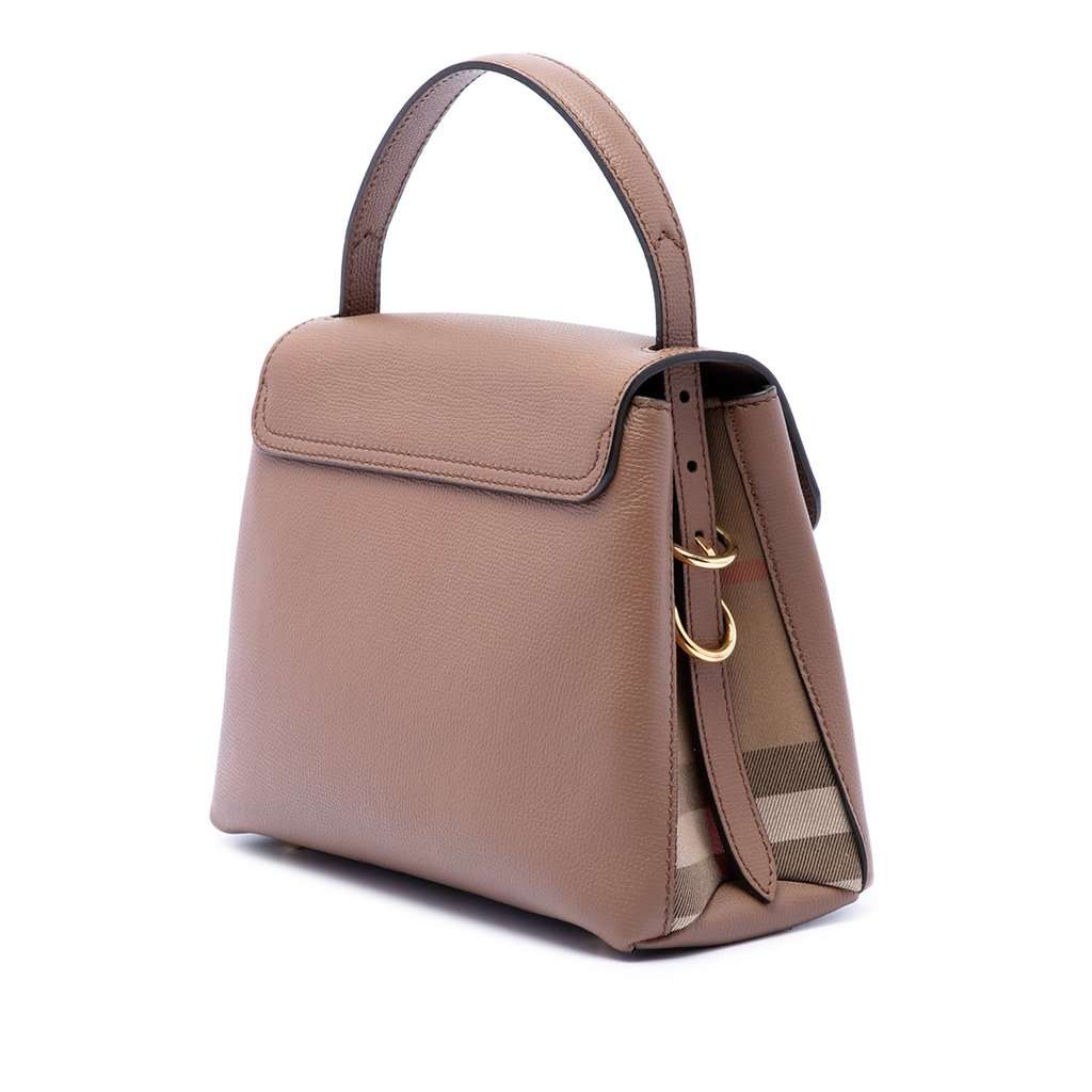 Burberry Small Calfskin and House Check Camberley Satchel Brown Leather Very good - Back View