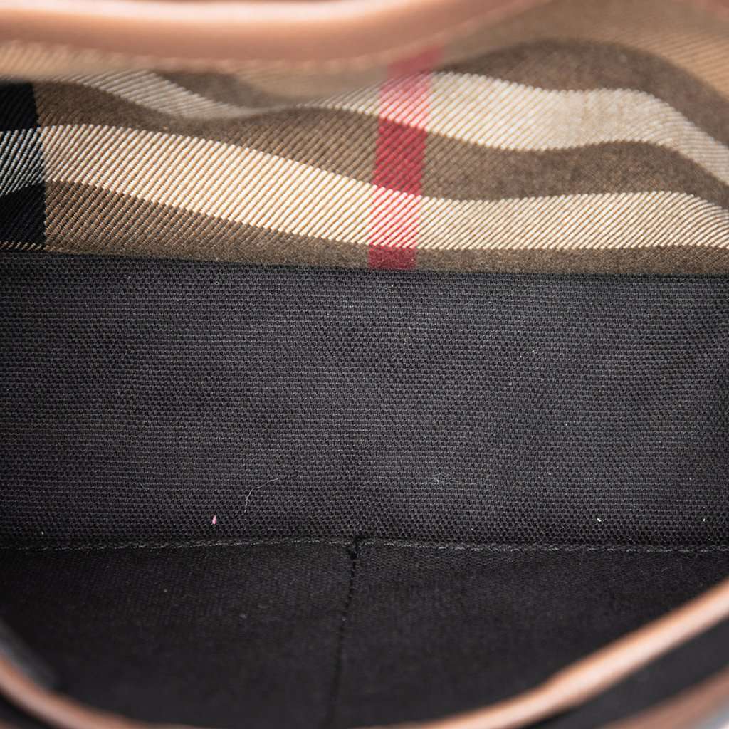 Burberry Small Calfskin and House Check Camberley Satchel Brown Leather Very good - Model View