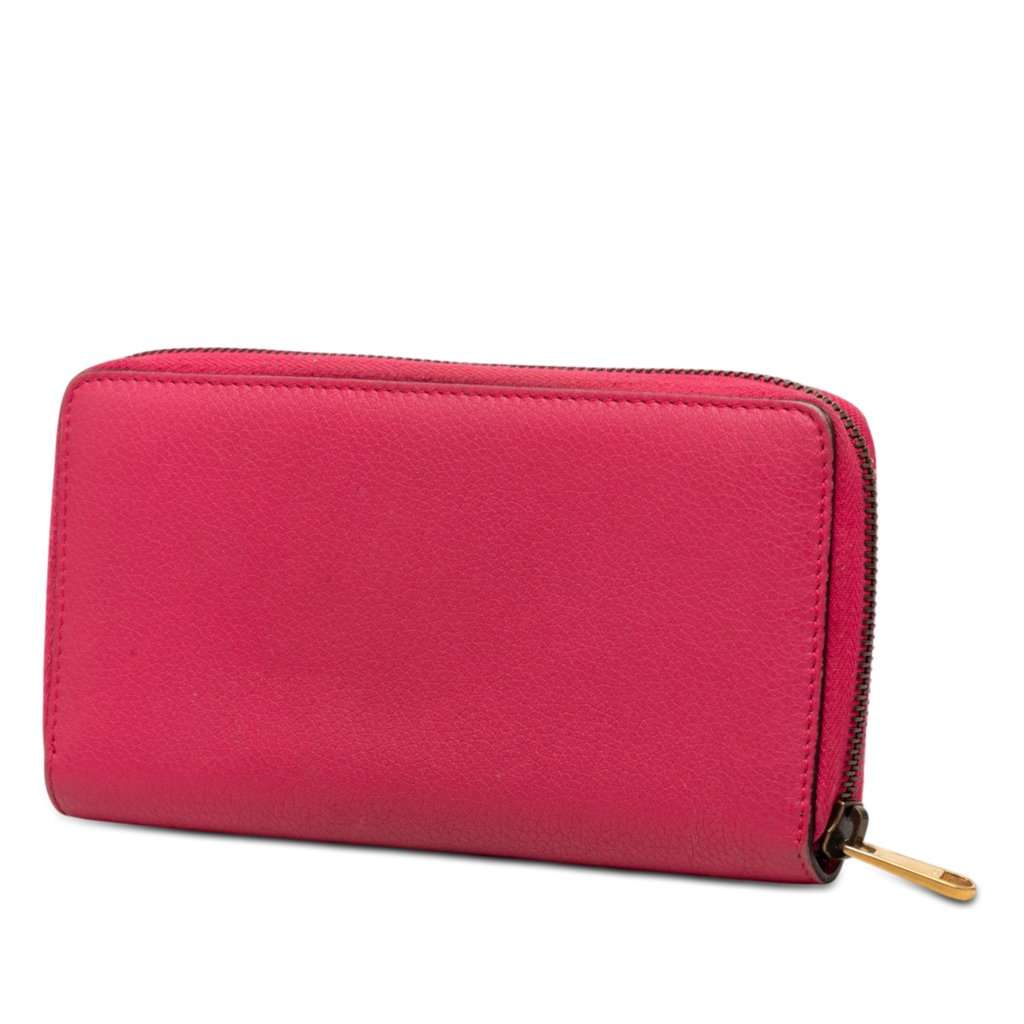 Gucci Grained Calfskin Web Logo Zip Around Wallet Pink Leather Very good condition - Back View