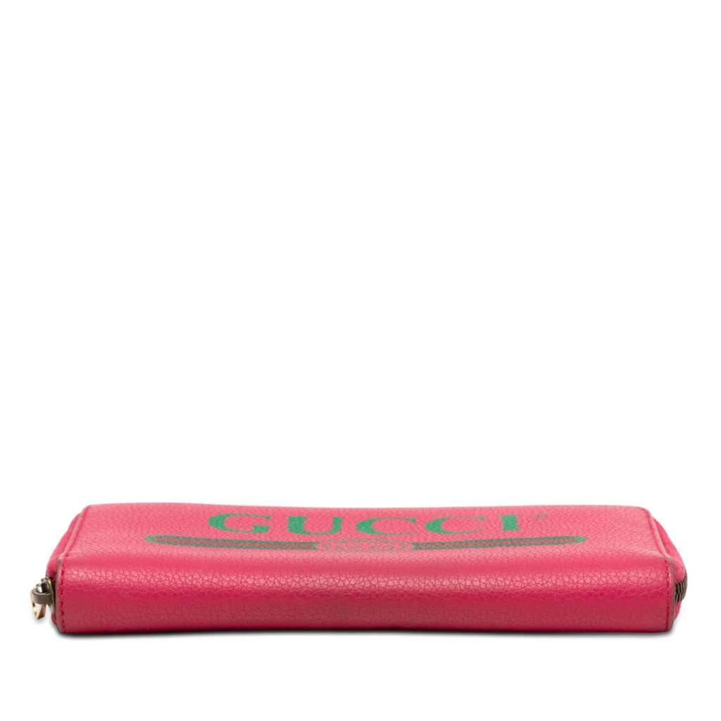 Gucci Grained Calfskin Web Logo Zip Around Wallet Pink Leather Very good condition - Inside View