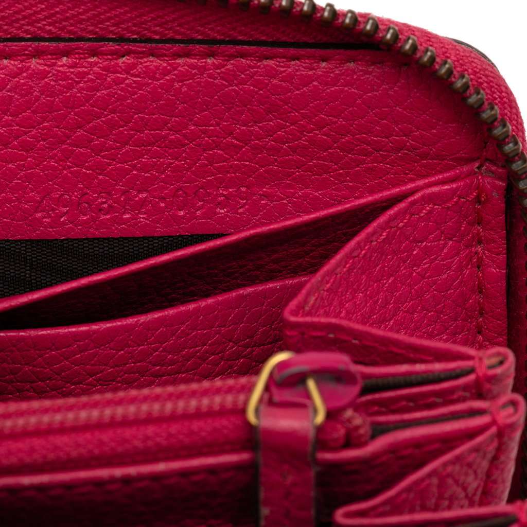 Gucci Grained Calfskin Web Logo Zip Around Wallet Pink Leather Very good condition - Box View