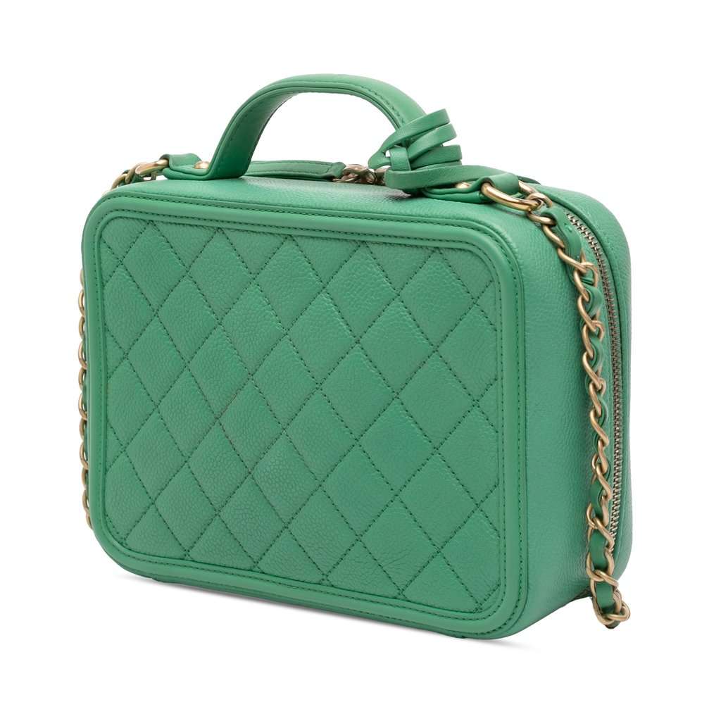 Chanel Medium Caviar CC Filigree Vanity Case Green Leather Good condition - Back View