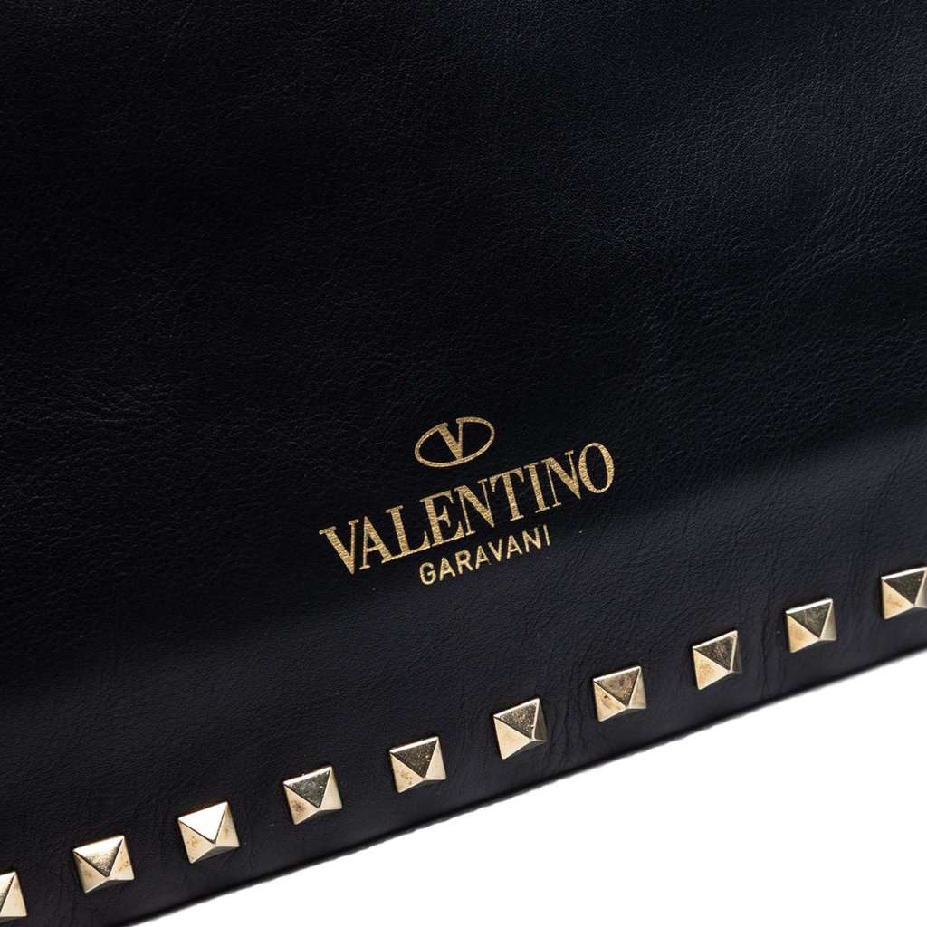 Valentino Large Leather Rockstud Clutch Black Leather Very good condition - Box View