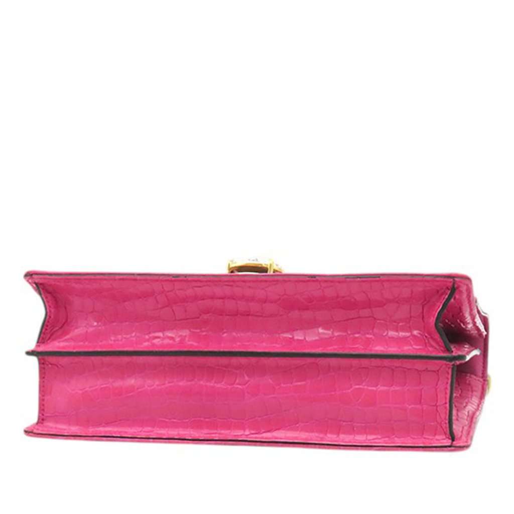Miu Miu MM Paris Emiuticon Jacquard and Croc Embossed Patent Crystal Chain Crossbody Pink Very good - Inside View