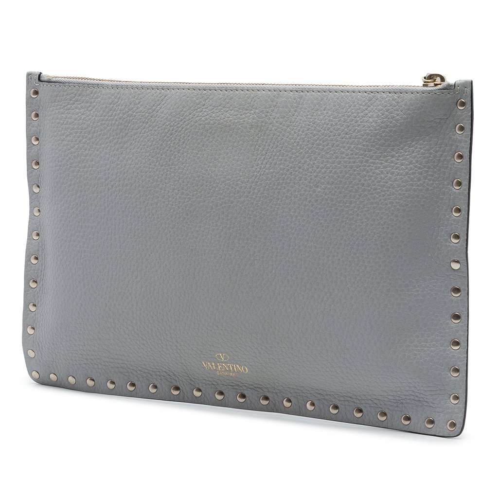 Valentino Grained Calfskin Rockstud Zip Clutch MultiColor Leather Very good - Back View