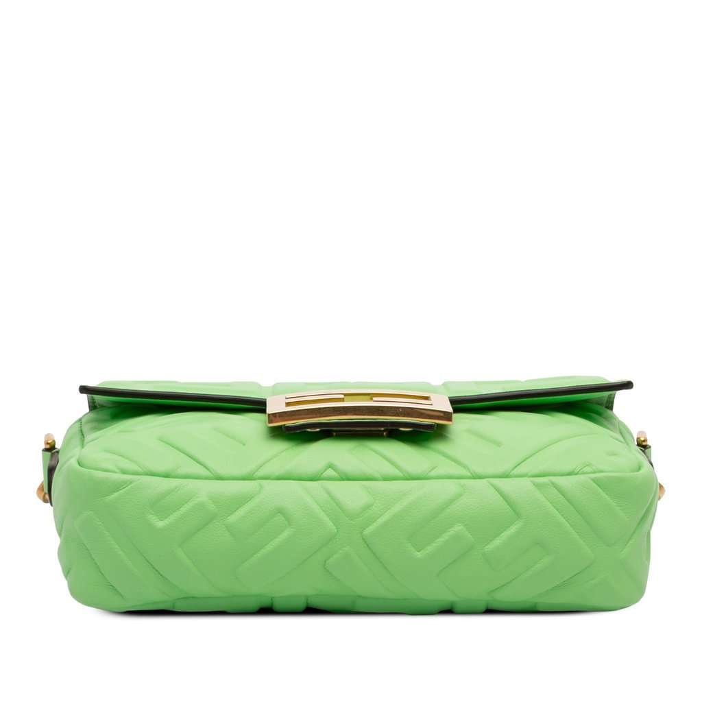 Fendi Mini Zucca Embossed Leather Baguette Satchel Green Leather Very good - Inside View
