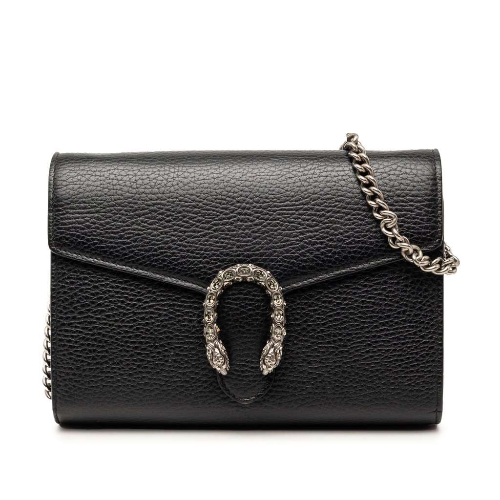 Gucci Calfskin Dionysus Wallet on Chain Black Leather Very good - Front View