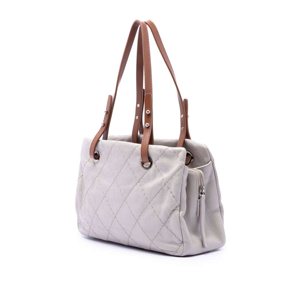 Chanel Glazed Calfskin On the Road Tote White Leather Very good - Back View