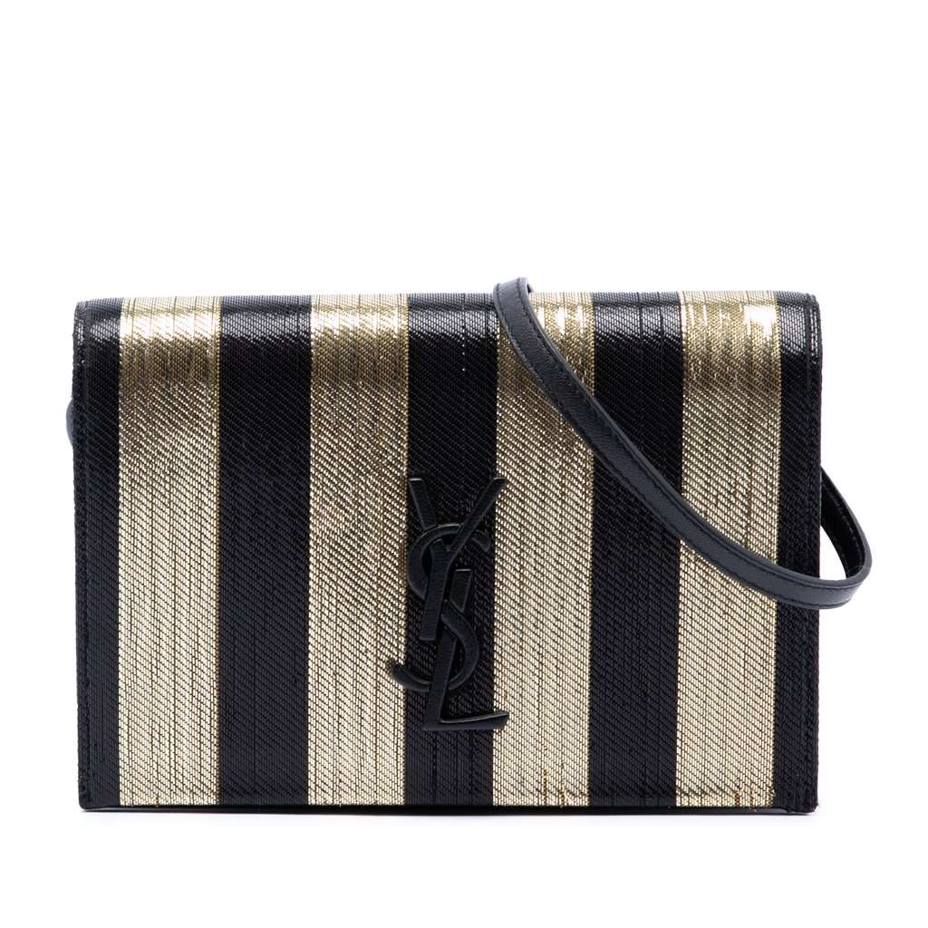 Saint Laurent Metallic Striped Fabric Monogram Kate Crossbody Gold Very good - Front View