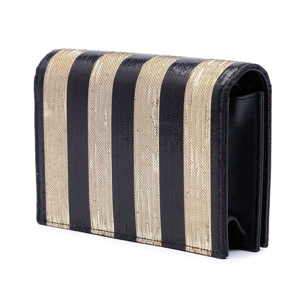 Saint Laurent Metallic Striped Fabric Monogram Kate Crossbody Gold Very good - Back View