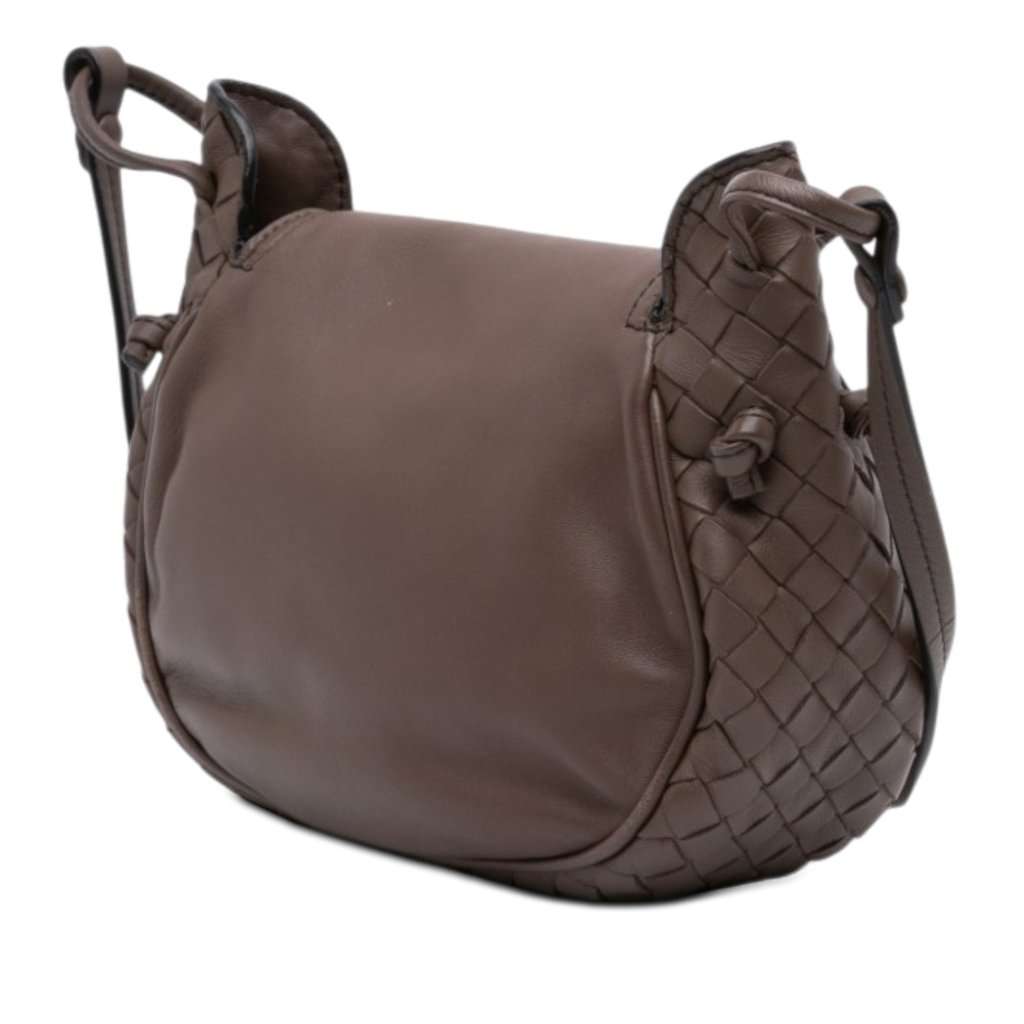 Bottega Veneta Small Intrecciato Trimmed Nappa Nodini Flap Brown Leather Very good - Back View