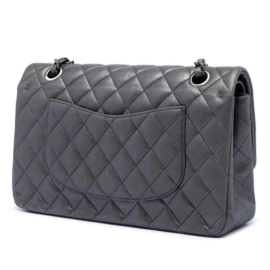 Chanel Medium Classic Iridescent Lambskin Double Flap Brown Leather Very good condition - Back View