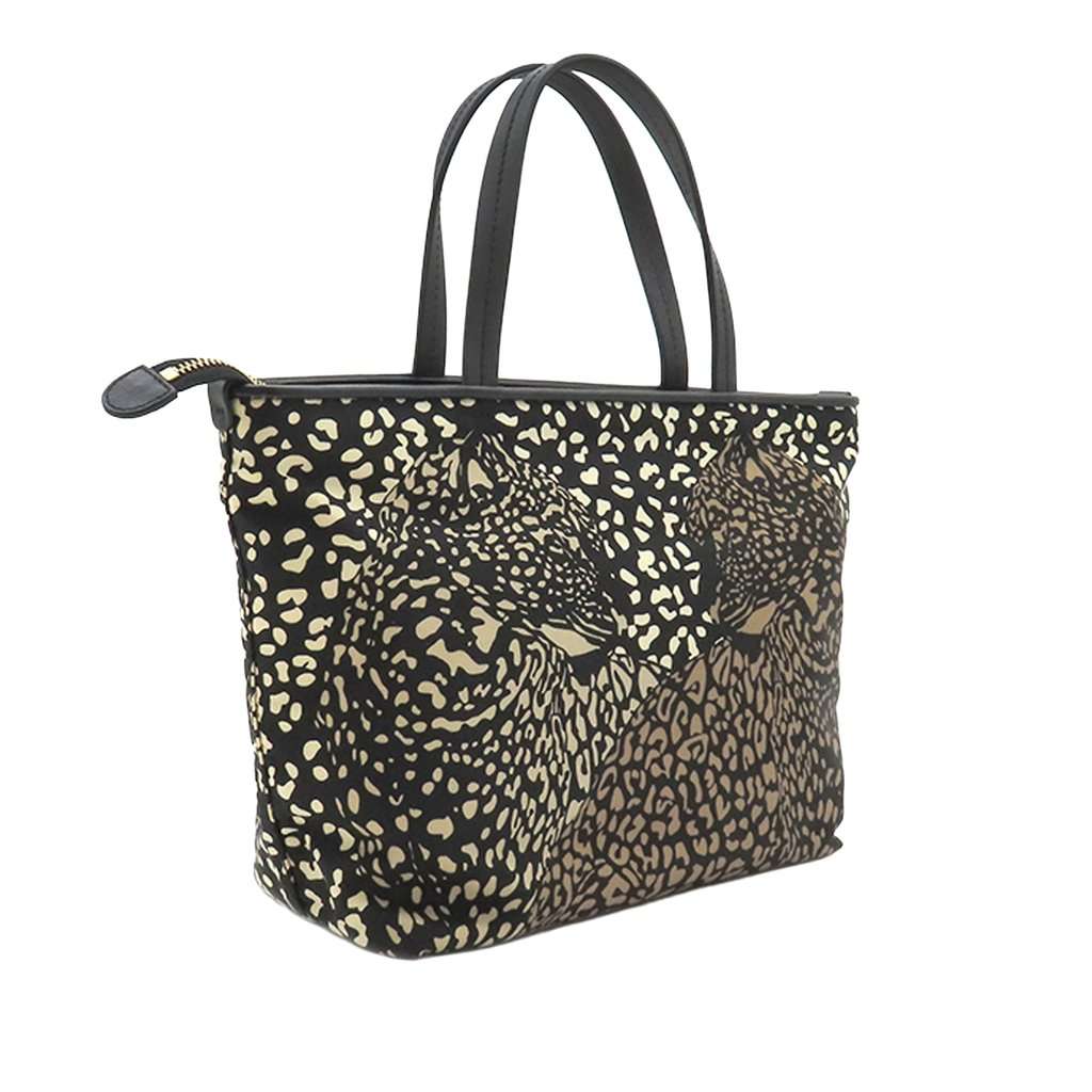 Salvatore Ferragamo Nylon Leopard Print Double Gancini Tote Black Very good - Back View