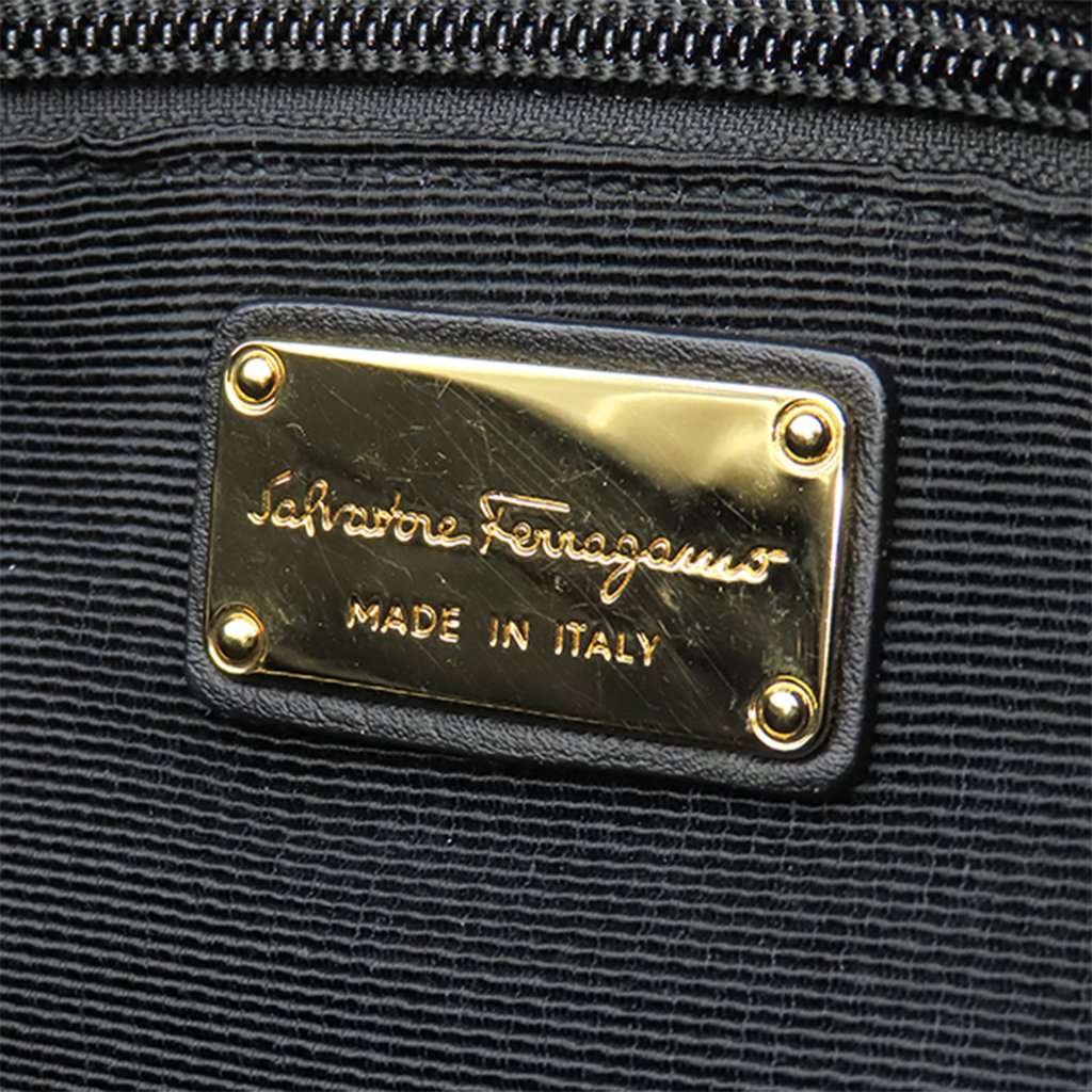 Salvatore Ferragamo Nylon Leopard Print Double Gancini Tote Black Very good - Box View