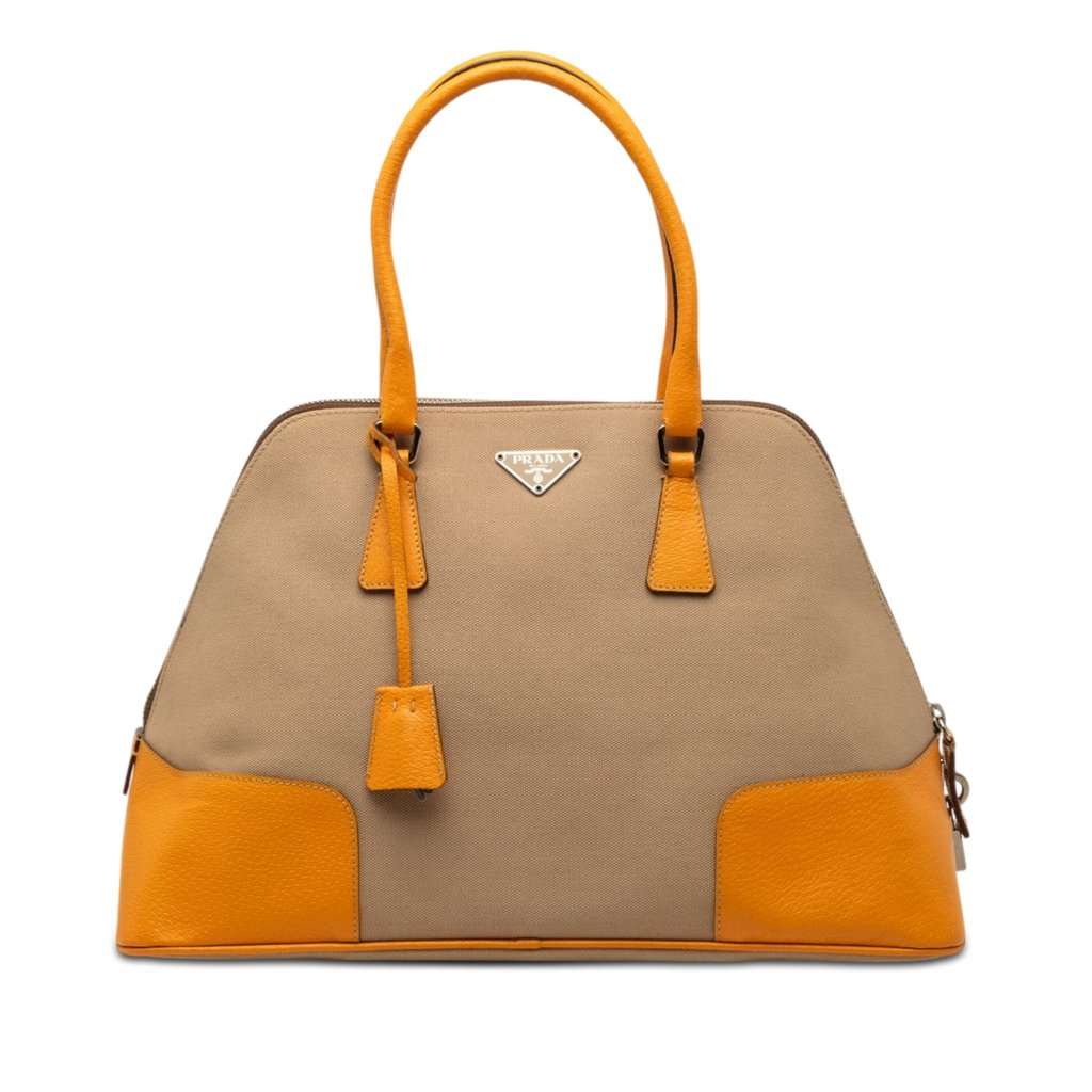 Prada Cinghiale Trimmed Canapa Dome Handbag Beige Very good condition - Front View