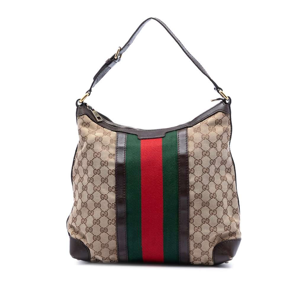 Gucci GG Canvas Web Shoulder Bag Beige Very good condition - Front View