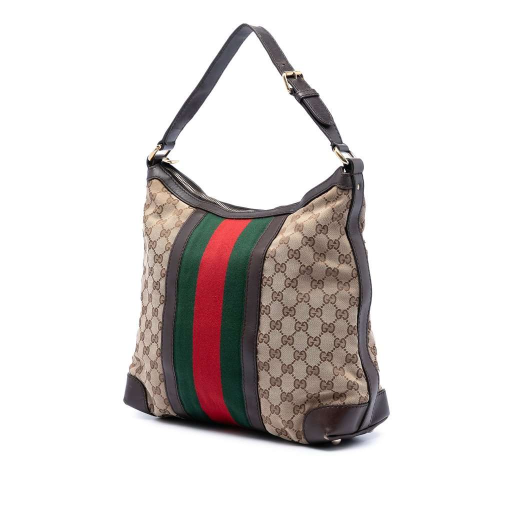 Gucci GG Canvas Web Shoulder Bag Beige Very good condition - Back View