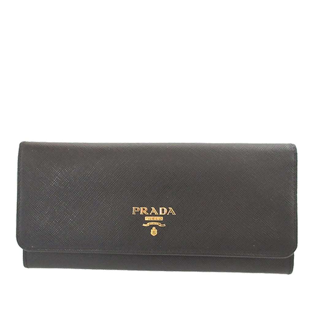 Prada : Saffiano Bifold Long Wallet Black Leather Very good - Front View