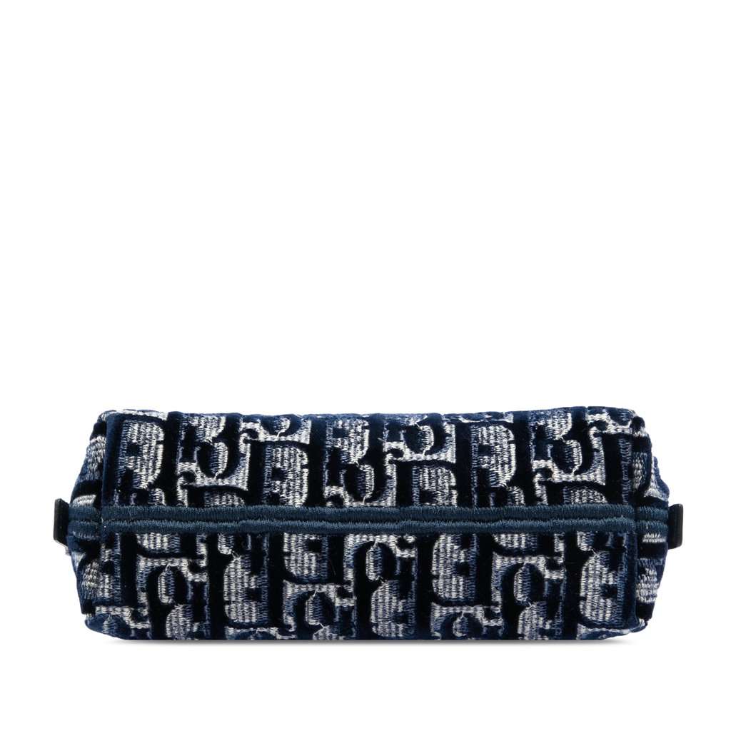 Dior Oblique Embroidered Velvet Cosmetic Pouch Blue Very good - Inside View
