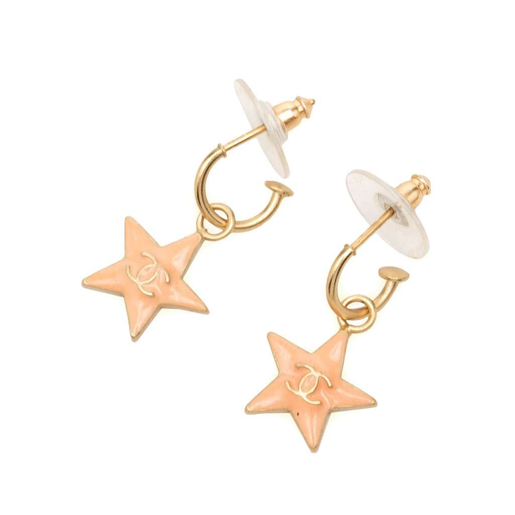 Chanel CC Gold Plated Enamel Star Push Back Earrings Gold Metal Very good - Front View