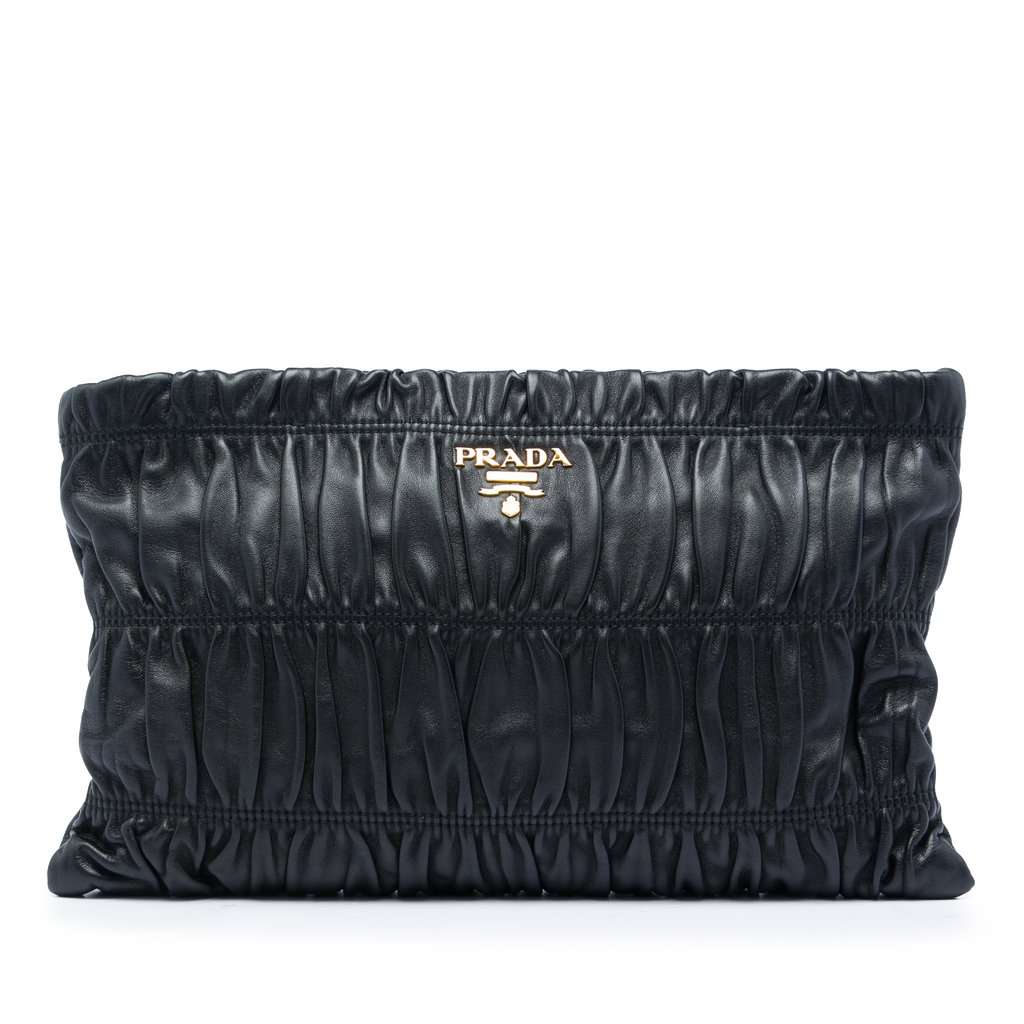 Prada Nappa Gaufre Clutch Black Leather Very good condition - Front View