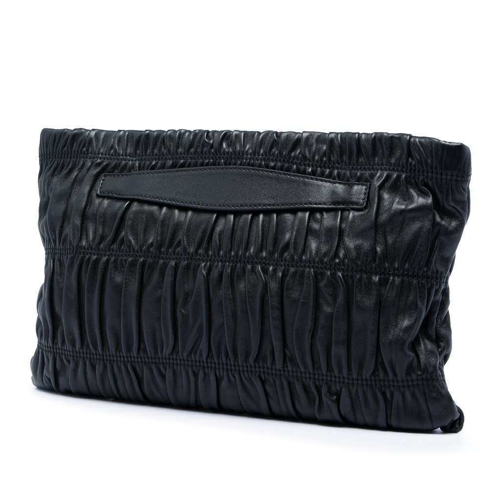 Prada Nappa Gaufre Clutch Black Leather Very good condition - Back View