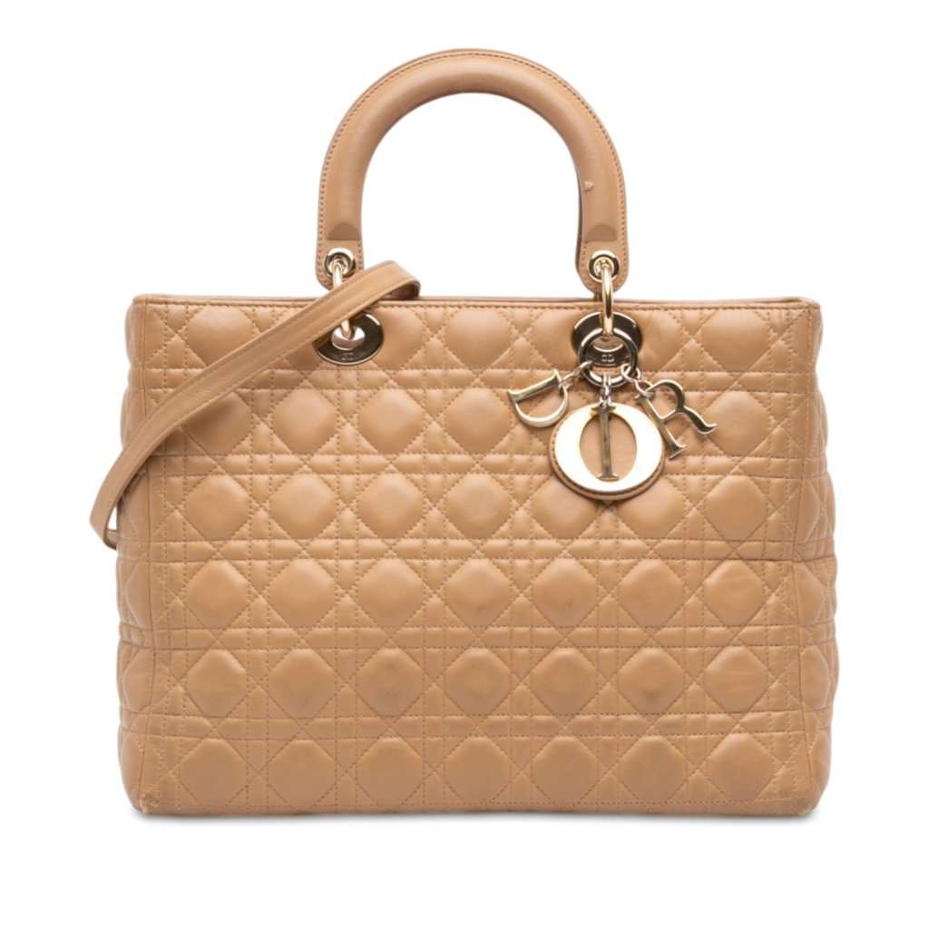 Dior Large Lambskin Cannage Lady Dior Beige Leather Good - Front View