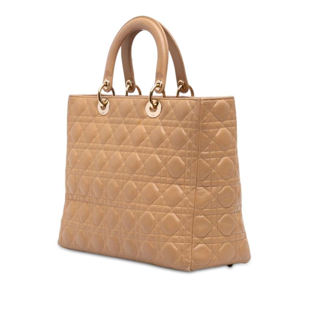 Dior Large Lambskin Cannage Lady Dior Beige Leather Good - Back View
